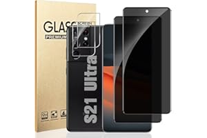 LETANG [2+2 Pack] Galaxy S21 Ultra 5G Privacy Tempered Glass Screen Protector + Camera Lens Film [9H Hardness] [ 3D Full Coverage] [Anti-Fingerprints] for Samsung Galaxy S21 Ultra (6.8 Inch)