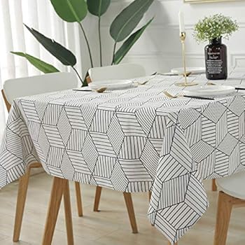 SESTYLE Rectangle Tablecloth Geometric Style Cotton Linen Table Cloth Dust-Proof Table Cover for Kitchen Dinning Tabletop Decoration (Rectangle/Oblong, 52