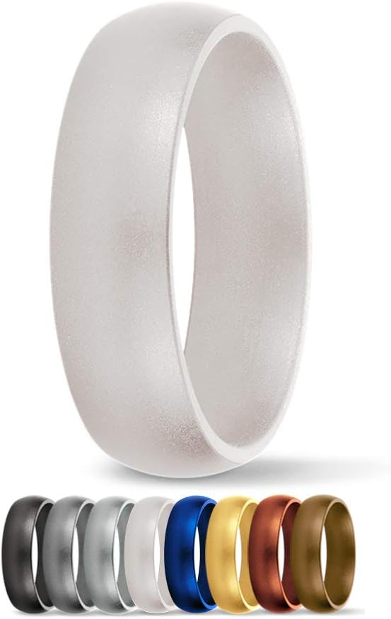 SafeRingz Metallic Silicone Wedding Ring, Made in The USA, Men or Women, Size 4-18