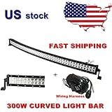 Primeprolight 52" 300W Curved LED Work Light Bar Flood Spot Combo light 3W Chips 9-32V with Wiring Harness for Off-road Vehicle Pickup Car SUV Truck, One Year Warranty