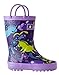 OAKI Kids Rubber Rain Boots Easy-On Handles, Purple Unicorns, 7T US Toddler