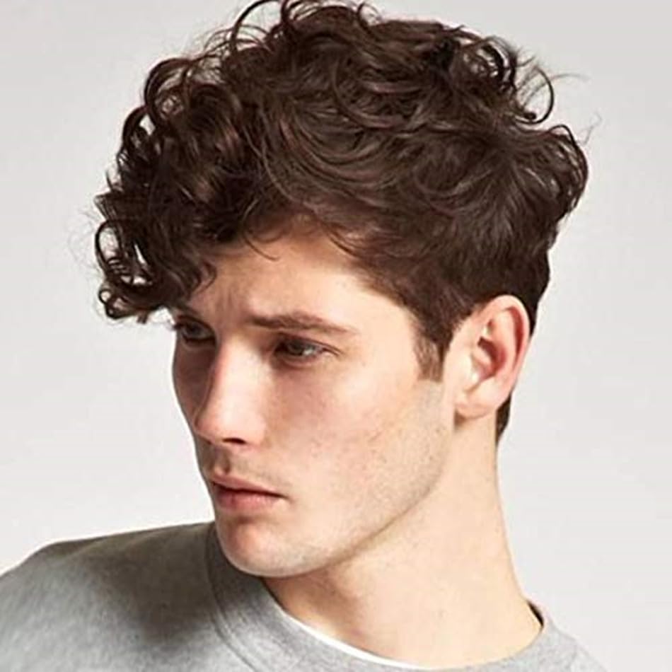 Photo 1 of Kaneles Mens Brown Wig Short Curly Fluffy Synthetic Halloween Cosplay Hair Wig for Male Guy (Brown)