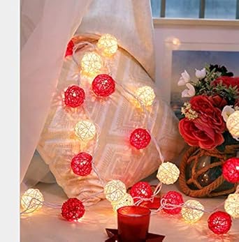 Beibai Grande Boule De Rotin Rouge Led Guirlandes Lumineuses Impermeable Fille Coeur Chambre Bar Decoration De Parti Guirlandes 3 5m Amazon Fr Luminaires Et Eclairage