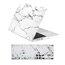 TopCase 2 in 1 Retina 13-Inch White Marble Rubberized Hard Case and Keyboard Cover for MacBook Pro 13