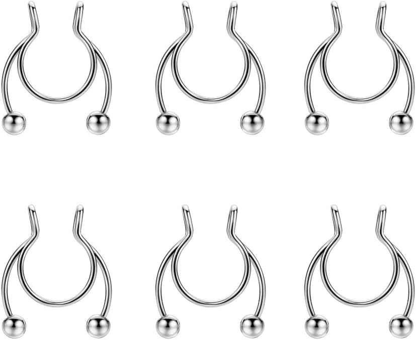 JOFUKIN6pcs Stainless Steel Fake Septum Nose Rings Faux Septum Piercing Non Pierced