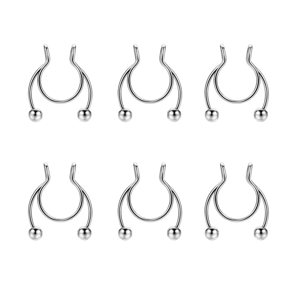 JOFUKIN6pcs Stainless Steel Fake Septum Nose Rings Faux Septum Piercing Non Pierced