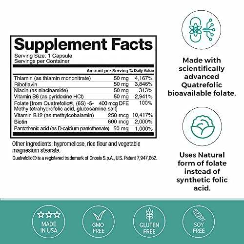 Omax3 Advanced Vitamin B Complex 50MG with Biotin | Strong & Shiny Hair, Skin Nails, Support Stress, Immunity, Energy Metabolism, 90 Capsules