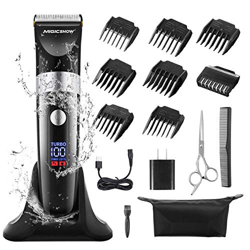 Hair Clippers for men, MIGICSHOW Cordless Hair Trimmer Beard Trimmer professional Hair Cutting Kit Detail Men's Hair Grooming Kit Waterproof LED Display Application of 100-240V