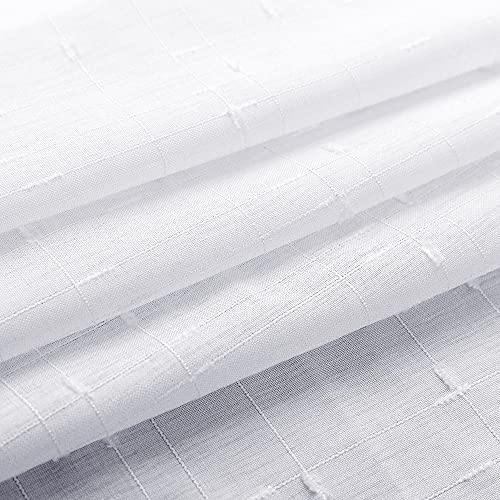 JINCHAN Bleach White Kitchen Curtains Linen Textured Voile Rod Pocket