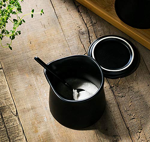 Multi Ceramics Sugar Bowl Seasoning Pot Storage Cream Jar with Lid And Spoon - Thumbnail 5