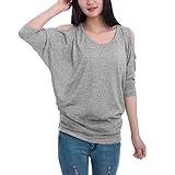 Allegra K Women Batwing Sleeve Cut Out Shoulder Loose Tops Casual T Shirts