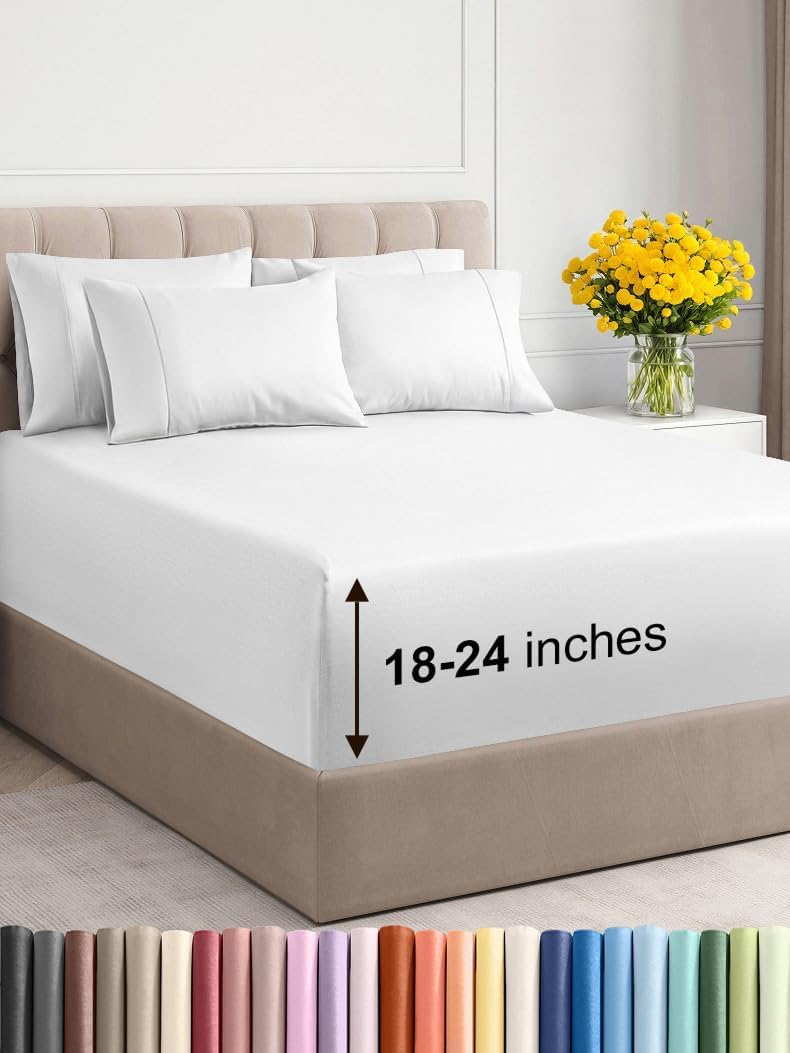 Photo 1 of Extra Deep King Sheet Set - 6 Piece Breathable and Cooling Sheets - Hotel Luxury Bed Sheets Set - Easy & Secure Fit - Soft, Wrinkle Free and Comfy Sheets Set - White Sheet Set with Extra Deep Pockets