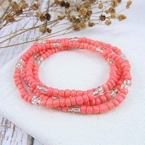 Pink Coral Bracelets, Stretch MultiLayer Bead Stacking