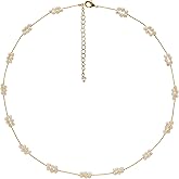 ELEXIS Gold Pearl Station Necklace Choker For Women Handmade Collar De Perlas Para Mujer Small Mini Dainty Initial Pearl Jewelry For Girls Brides Bridesmaid Gift For Mom