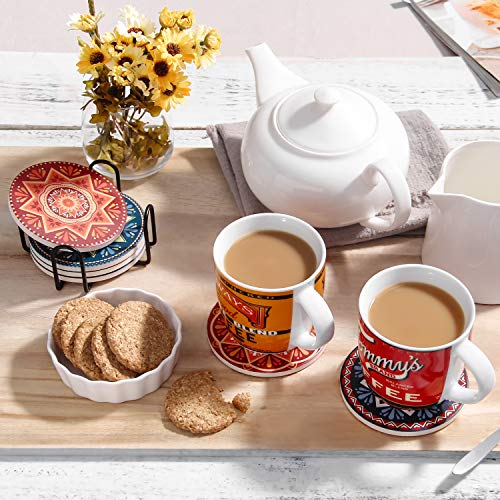 image for LIFVER Drink Coasters with Holder - 6 Pcs Absorbent Mandala Style Coas