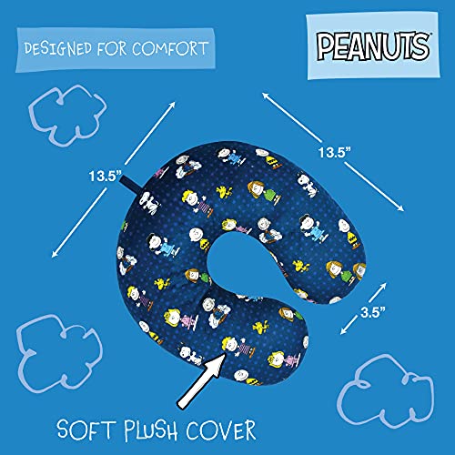 Concept One Peanuts Characters Portable Travel Neck Pillow, Navy Blue
