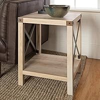 WE Furniture Rustic Modern Farmhouse Metal and Wood Square Side Accent Living Room Small End Table, 18 Inch, White Oak