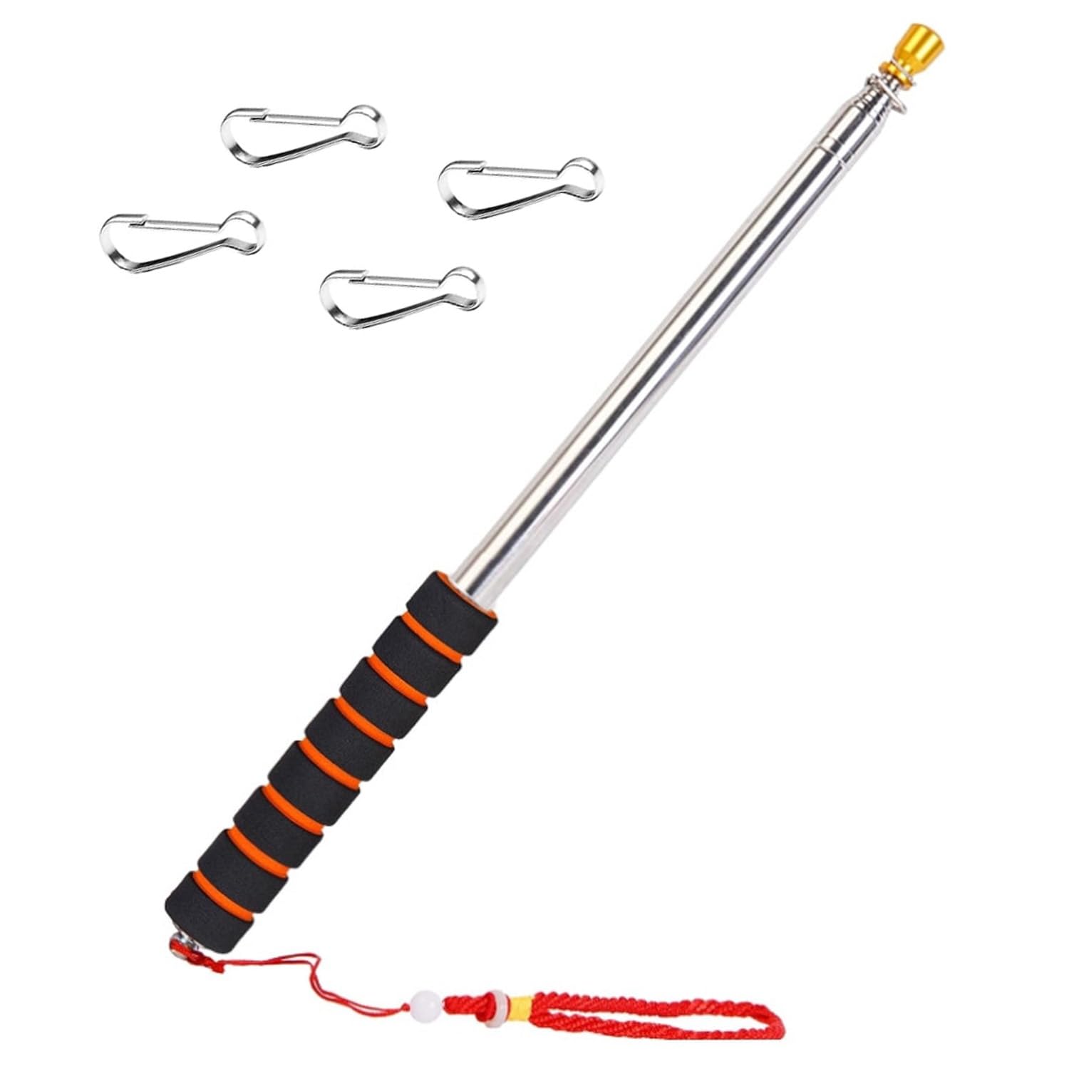 Cipszoely 8.2FT Telescopic Flag Pole Portable Handheld Flag Poles with Clips Stainless Steel Extendable Flag Pole with Anti-Slip Grip for Tour Guide Teaching Festival Parade