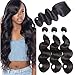 SiJi Mei Brazilian Virgin Hair 16 18 20&14 Body Wave 3 Bundles With Closure 100% Unprocessed Virgin Human Hair Weft With 4×4 Free Part Lace Closure Natural Color Hair Extensions