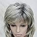 Kalyss Women's Wig with Hair Bangs Mixed Grey Blonde Color Wig Realistic Dark Roots Layered Wigs Shoulder Length Premium Synthetic Hair Wig for Women