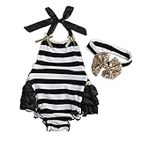 Baby Girls Striped Halter Backless Ruffle Romper with Headband