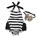 Baby Girls Striped Halter Backless Ruffle Romper with Headband