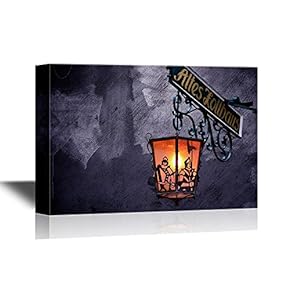 Canvas Wall Art - Creepy Lamp on Halloween Night - Gallery Wrap Modern Home Art | Ready to Hang - 12x18 inches