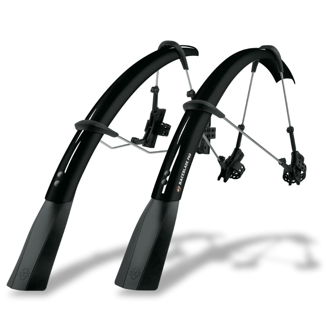 SKS GERMANY RACEBLADE PRO mudguard set, ideal for road bikes (super-light bike accessory with extra-long spoiler, quick-release fastening, incl. struts and fastening material), black.