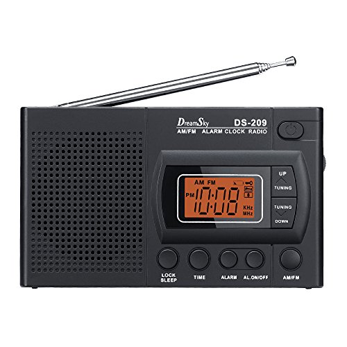 DreamSky-Portable-AM-FM-Radio-Alarm-Clock-Clear-Loudspeaker-Earphone-Jack-12-24H-Time-Display-With-Backlight-Ascending-Alarms-Battery-Operated-Sleep-Timer--AA-Battery-Included