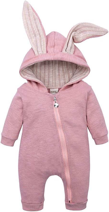 Kids TalesNewborn Baby Winter Warm Outfits Cute Rabbit Ear Hooded Zipper Romper