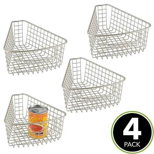 mDesign Farmhouse Metal Kitchen Lazy Susan Storage Organizer Basket with Front Handle