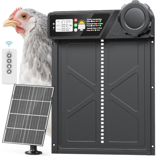Grande Porte Automatique Poulailler Solaire avec Panneau 7W | Minuterie, Télécommande 15m, Écran LCD, Anti-Pincement, pour Poules Canards
