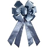 Large Valentine's Day Bow for Wreath 20 * 11inch Vintage Haze Blue Wreath Bow Blue Velvet Tree Topper Ornament Decorative Bow for Xmas Home Outdoor Indoor Party