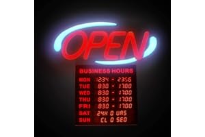 ADD CANADA Premier Remote Bright Led Open Sign with Adjustable Business Hours and Flashing Effects for Retail Restaurant Busi