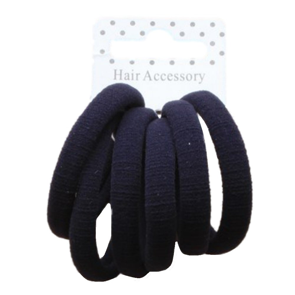 Set of 6 Navy Blue Soft Jersey Endless Hair Elastics Bobbles Bands