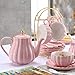 Young QI Porcelain Tea Coffee Sets with Teapot Teaspoons 8 OZ Cups & Saucer Service for 4 (Pink Set for 4)
