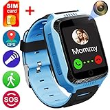 Smart Watch for Girls Boys - GPS Locator Pedometer Fitness Tracker Touch Camera Games Light Touch Anti Lost Alarm Clock Smart Watch Bracelet Compatible with iOS Android Birthday Gift (Blue)