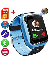 [Tarjeta SIM incluida] reloj inteligente para niñas y niños GPS localizador podómetro Fitness Tracker Juegos Anti pérdida alarma reloj inteligente pulsera para niños de 3 a 14 años de edad, Azul