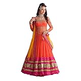 Fab Glory Women's Lehenga Choli in orange colour with dupattaa (Semi-Stitched)