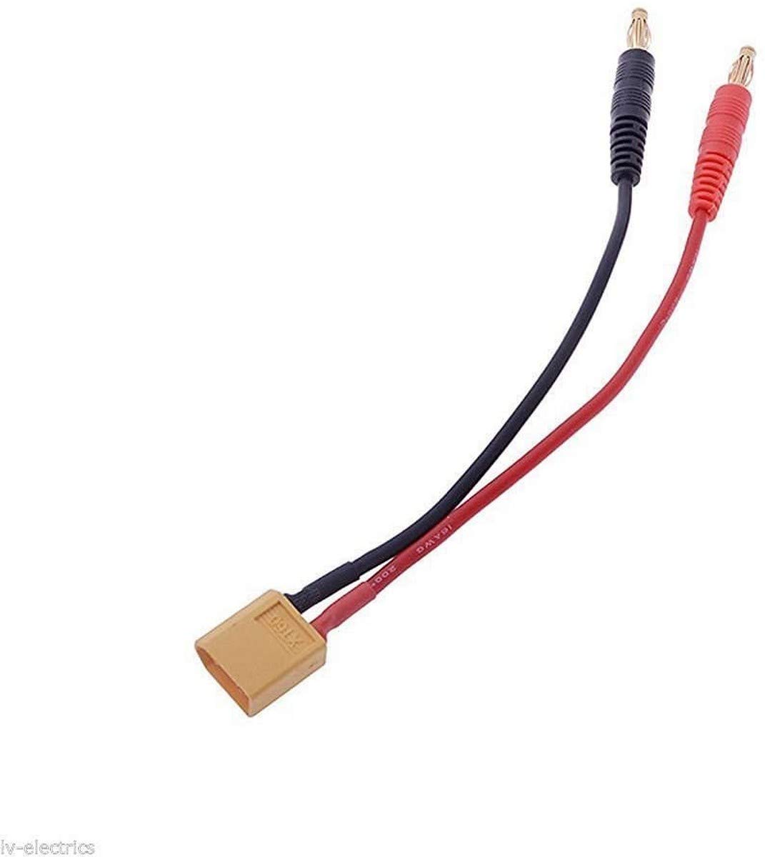 YUNIQUE GREEN-CLEAN-POWER - XT60 Charging Cable 30cm | 14AWG Silicone, XT60 Female Connector to 4mm Banana Plug | Suitable for Tablet Batteries, WLtoys 144001, IMAX B6, Yellow Red Black, Plastic