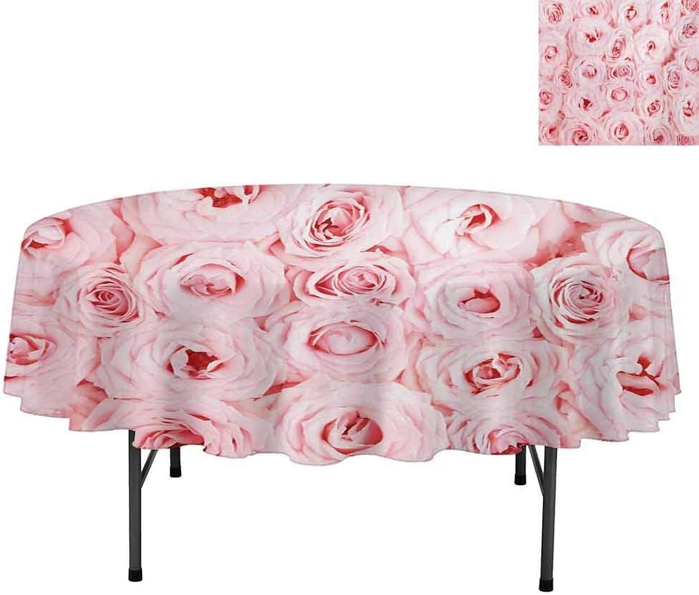 Printed Fabric Tablecloths, Sweet Fresh Garden Scenic Seasonal Yard Vegetation Flour, Polyester Washable Table Cloth for Circular Table, Round 60", Pale Pink
