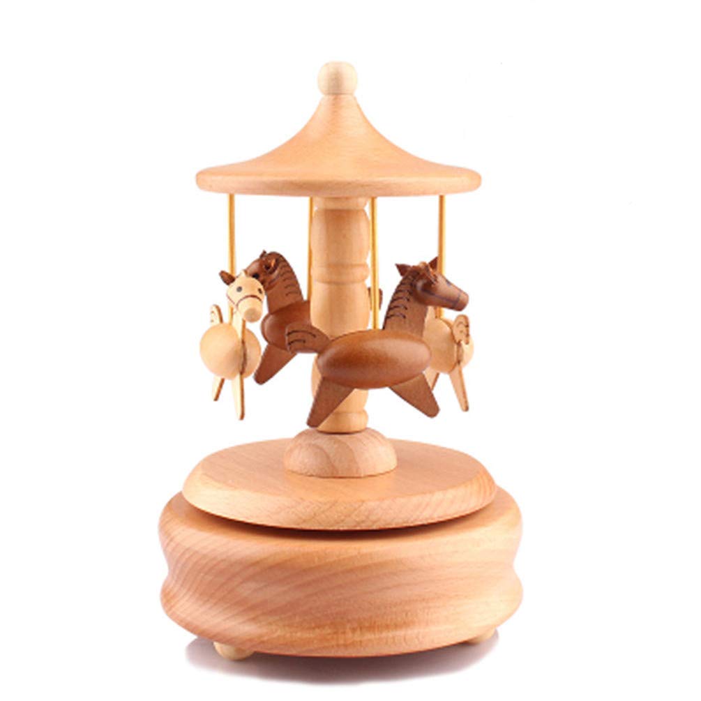 Medigy Solid Wooden Music Box Wood Music Boxes Merry-go-round Musical Box Christmas Birthday Gifts for Kids Baby Toddle CAROUSEL Design