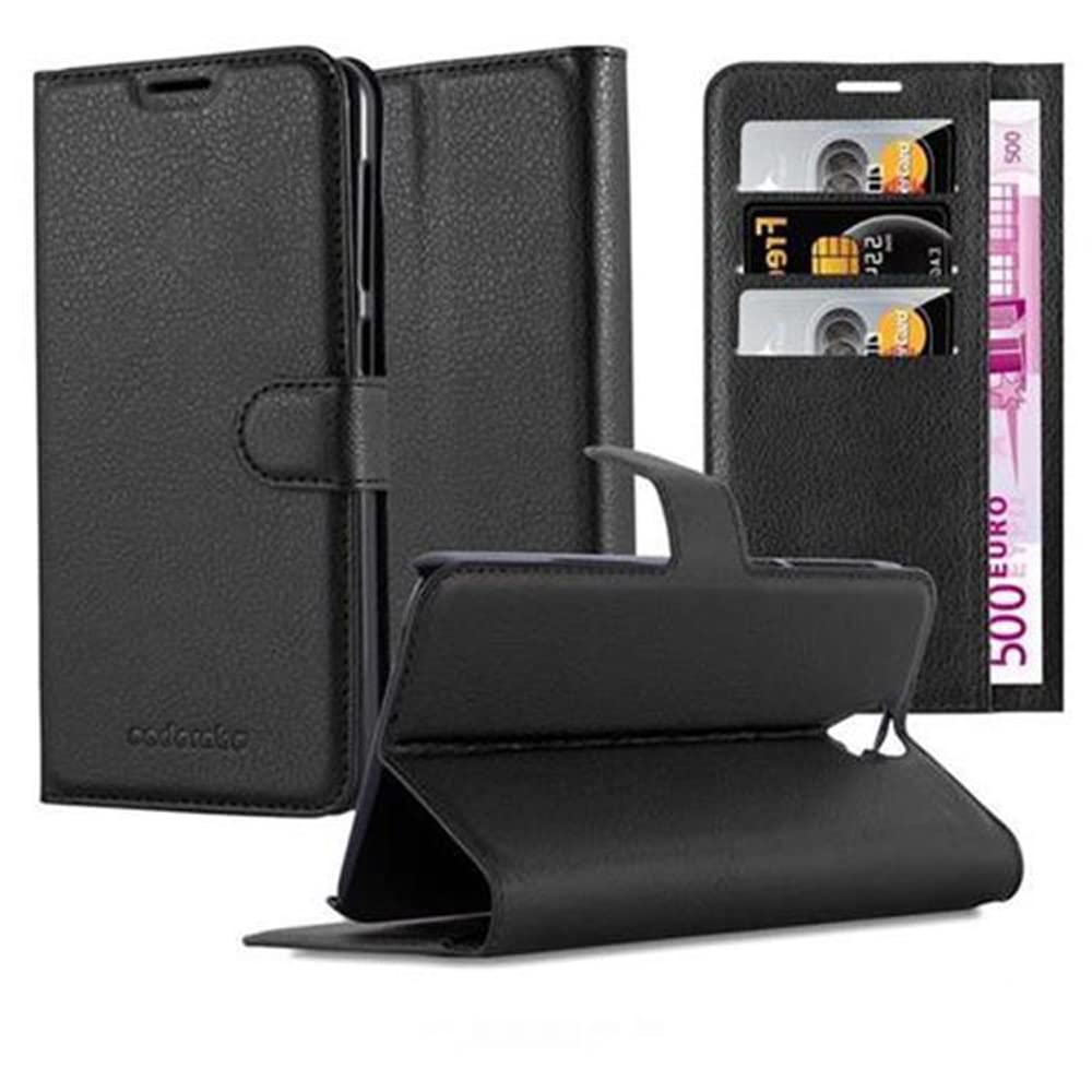 cadorabo Book Case works with HTC ONE E9 PLUS in OXID BLACK - with Magnetic Closure, Stand Function and Card Slot - Wallet Etui Cover Pouch PU Leather Flip