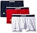 Lacoste Men's 3 Pack Signature Print Cotton Stretch Trunk, NVY/Blucrc/Red, Large