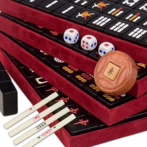 Chinese Mahjong (Mahjongg, Mah Jongg, Mah-Jongg, Majiang) Travel Game Set with Jet Black Tiles- 'Jet Set' - Small