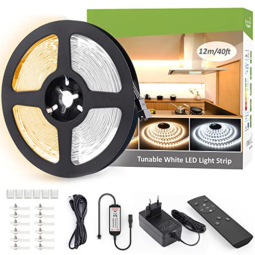 NOVOSTELLA LED Strip 12M, LED Streifen Warmweiß 3000K bis Kaltweiß 6500K Dimmbar, 24V LED Streifen Selbstklebend mit Fernbedienung, 1344 LEDs Lichtban