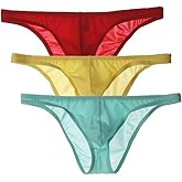 Men's Low Waist Ice Silk Solid Color Brief Panties Breathable Thin Bikini Briefs Underwear