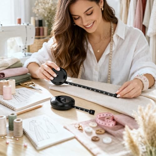 Fita Métrica Ergonômica Corporal Flexível Retrátil 1,5m para Costura Academia e Artesanato Kit com 2 Peças