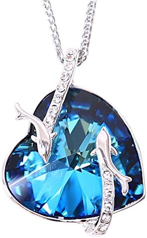 Turantu ♥ Gift for Women♥ Heart of The Ocean Dolphin Pendant Necklace Made with Swarovski Crystal