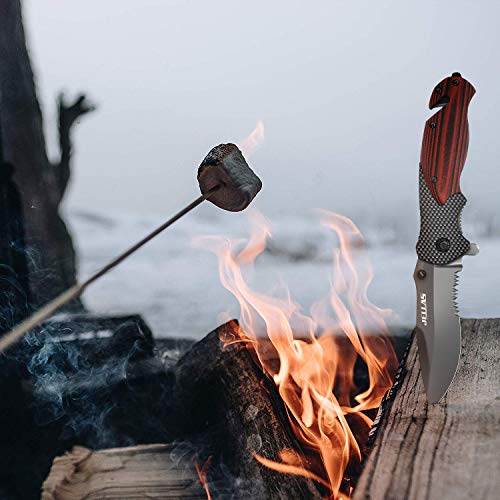 image for Jellas 7Cr17(440A) 4 in 1 Pocket Folding Knife with Leather Sheath and